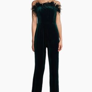 Glamorous Green Feathered Jumpsuit with Wide-Leg Pants